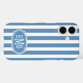 青と白のモノグラム ストライプ Case-Mate iPhoneケース (裏面 (横))