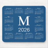 青と白のモノグラム 2026年カレンダー マウスパッド (正面)