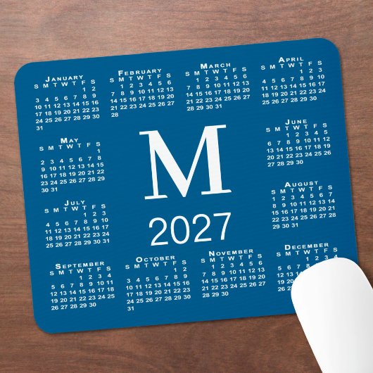 青と白のモノグラム 2027年カレンダー マウスパッド