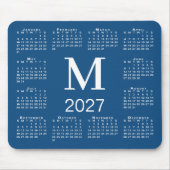 青と白のモノグラム 2027年カレンダー マウスパッド (正面)