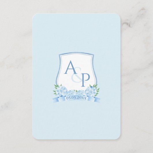 青と白のモノグラムQRコード結婚の詳細 エンクロージャーカード (裏面)