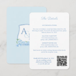 青と白のモノグラムQRコード結婚の詳細 エンクロージャーカード