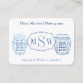 青と白のモノグラ結婚したムブライダルシャワー エンクロージャーカード (裏面)