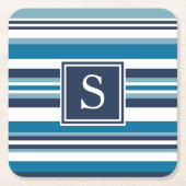 青と白のモノグ数々のラストライプム スクエアペーパーコースター (正面)