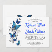 青と白のモルフォ モナーク蝶 招待状 (正面/裏面)