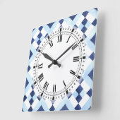 青と白のモロッコのジオメトリックキッチン スクエア壁時計 (傾斜)