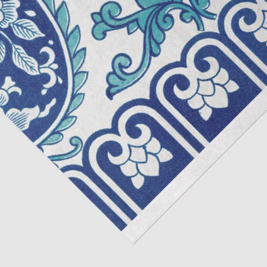 青と白のモロッコのスタイルモチーフ 薄葉紙 (詳細)