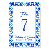 青と白のモロッコのタイルのパタ結婚ーン テーブルナンバー (正面)