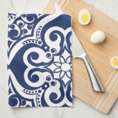 青と白のモロッコパターン キッチンタオル (四つ折り)