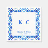 青と白のモロッコパタ結婚ーンのナプキン スタンダードカクテルナプキン (正面)