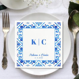 青と白のモロッコパタ結婚ーンのナプキン スタンダードカクテルナプキン