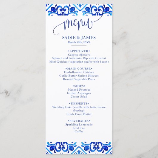 青と白のモロッコ結婚模様 メニュー (正面)