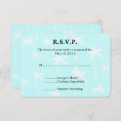 青と白のヤシの木の結婚式RSVP 出欠カード (正面/裏面)