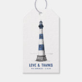 青と白のライトハウス結婚の感謝 ギフトタグ (正面)