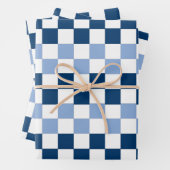 青と白のラッ市松模様にプ紙シート ラッピングペーパーシート (インサイチュ)