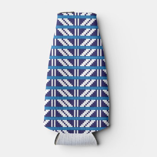 青と白のラトビアのラトガール民族フォークアート ボトルクーラー (正面)