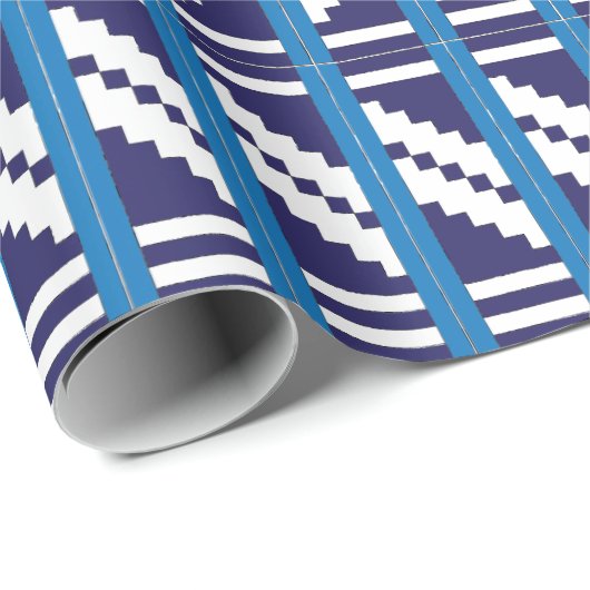 青と白のラトビアのラトガール民族フォークアート ラッピングペーパー (ロールコーナー)