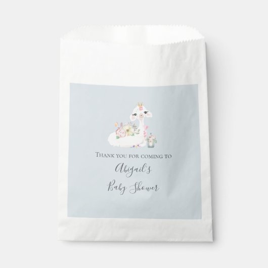 青と白のラマ男の赤ちゃんベビーシャワー フェイバーバッグ (正面)
