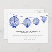 青と白のランタン結婚式RSVP インビテーションポストカード (正面/裏面)