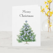 青と白のリボンのクリスマスツリー カード (黄色い花)