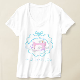 青と白のリボン縫製モチーフ Tシャツ
