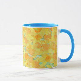 青と白のリンガーマグ、ゴールデンダフォジル マグカップ