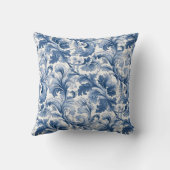 青と白のルネッサンスアカンツスダマスク クッション (裏面)