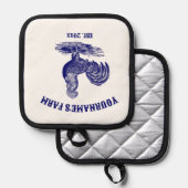 青と白のレグホーンの鶏 鍋敷き (正面/裏面)