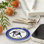 青と白のレスリングチームの贈り物または色 キーホルダー (正面右)