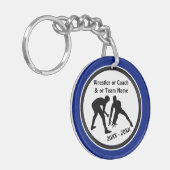 青と白のレスリングチームの贈り物または色 キーホルダー (正面左)
