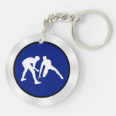 青と白のレスリングチームの贈り物または色 キーホルダー (裏面)