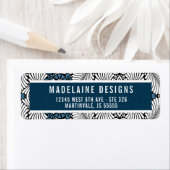 青と白のレトロをテーマにしたシダの葉の住所 ラベル (インサイチュ)