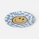 青と白のレトロ市松模様に誕生日 ペーパープレート (アングル)