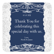 青と白のレース エレガントな結婚式の引き出物ステッカー