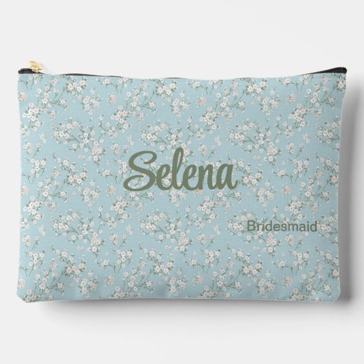 青と白のロマンチックなフローラ花嫁 アクセサリーポーチ (正面)