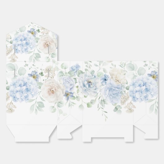 青と白のローズアジサイ結婚式の引き出物ボックス フェイバーボックス (見開き)