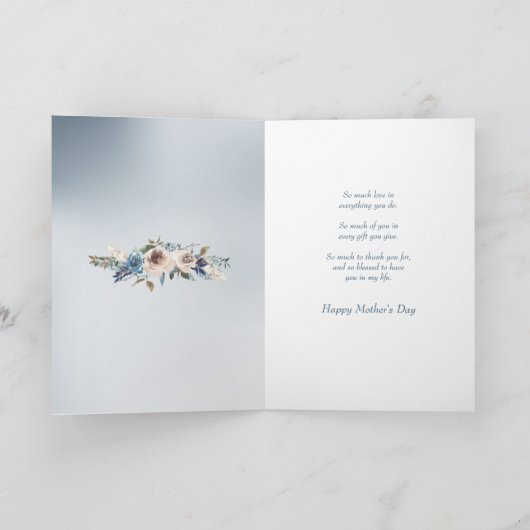 青と白のローズフレーム祖母 カード (内部)