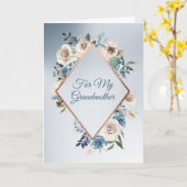 青と白のローズフレーム祖母 カード (黄色い花)