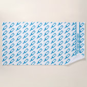 青と白のワインボトルのパターンと名前 ビーチタオル (正面)