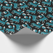 青と白のワラに可愛いキツネとモーンの模様 ラッピングペーパー (角)