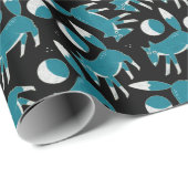 青と白のワラに可愛いキツネとモーンの模様 ラッピングペーパー (ロールコーナー)