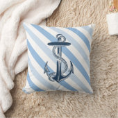 青と白のヴィンテージいかりビーチハウスデコール クッション (ブランケット)