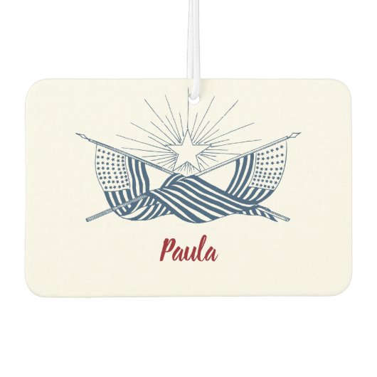 青と白のヴィンテージアメリカフラグ付輝くき カーエアーフレッシュナー (正面)