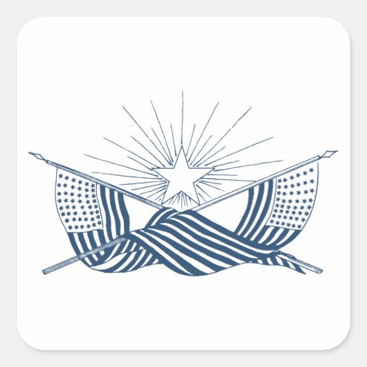 青と白のヴィンテージアメリカフラグ付輝くき スクエアシール (正面)