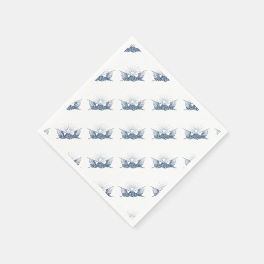 青と白のヴィンテージアメリカフラグ付輝くき スタンダードカクテルナプキン (角)