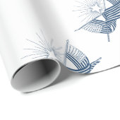 青と白のヴィンテージアメリカフラグ付輝くき ラッピングペーパー (ロールコーナー)