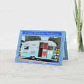 青と白のヴィンテージキャンパーハッピーバースデー カード (正面)