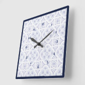 青と白のヴィンテージタラベラタイルルッククロック スクエア壁時計 (傾斜)
