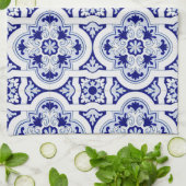 青と白のヴィンテージタラベラタイルルックスタオル キッチンタオル (折り畳み)