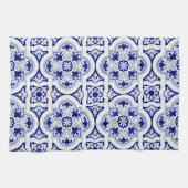 青と白のヴィンテージタラベラタイルルックスタオル キッチンタオル (横)